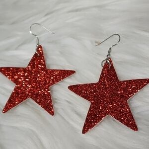 Red Shiny Glitter Star Earrings